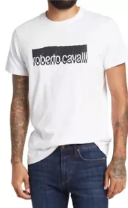 Roberto Cavalli White Logo Graphic Tee Size XL NWT$299 - Picture 1 of 11