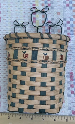 Metal & Wicker Basket with Apple Shaped Wire Decorations And Apple Stamps Cover