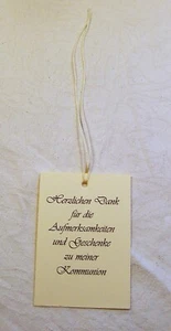 30 Kärtchen Danksagung Kommunion Dankeschön Karten gelocht+Band Handarbeit - Bild 1 von 2