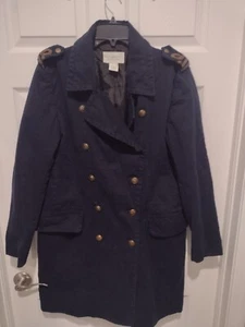 RALPH LAUREN DENIM SUPPLY WOMENS SIZE LARGE DOUBLE BREASTED LONG NAVY COAT BLUE - Picture 1 of 8
