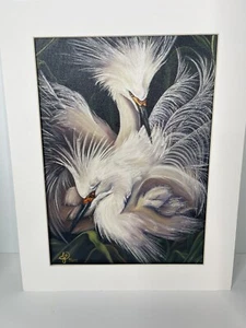 Print on Canvas Snowy Egret Birds numbered signed 1/495 AJ Beach seaside - Picture 1 of 11
