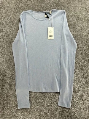 Vince ребристый Пима хлопок длинным рукавом T рубашка женщин средний синий тонкий ворота - Изображение 1 из 4