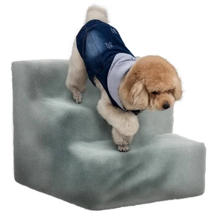 PawHut Three-Step Portable Dog Stairs with Washable Plush Cover, for Small Pets - Picture 1 of 12