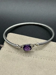 David Yurman Petite Wheaton Bracelet with Amethyst and Diamonds 3mm Medium - Picture 1 of 18