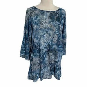 Chico 3(XL) blue denim print semi sheer blouse Tribal Boho Western Whimsigoth - Picture 1 of 5