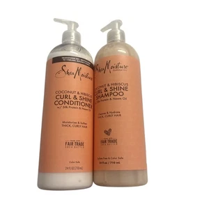 New Shea Moisture 24 Oz Coconut & Hibiscus Curl & Shine Shampoo & Conditioner - Picture 1 of 1
