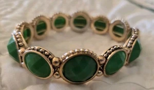 Napier Green & Gold Tone Faceted Bracelet Stretch EUC Free Shipping - Picture 1 of 7