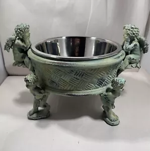 Elegant Angel Dog Bowl with Patina Finish New and So Beautiful in Large an Small - Picture 1 of 19