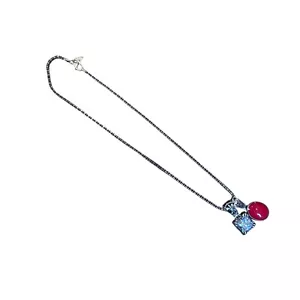 Silpada Sterling Silver Red Coral and Square Bling Stone Pendant Necklace - Picture 1 of 9