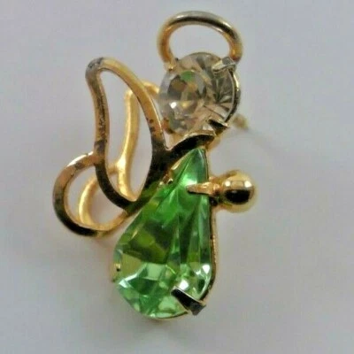 Guardian Angel Pin Green Stone Peridot & White Stone Pin Pendandt Brooch ~1" Tal - Image 1 of 4