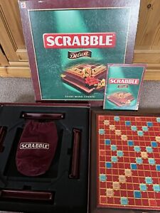 Scrabble Deluxe Board Game 2000. Turntable Board. Wooden Tiles. Velvet Bag.