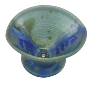Studio Art Pottery Small Flower Pot Planter Aqua & Cobalt Blue Handmade - Picture 1 of 12