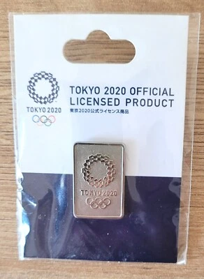Tokyo Olympic Emblem Rectangle Pin Badge Silver 2020 Official Goods - Image 1 of 2