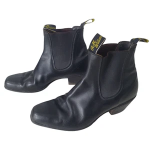 RM Williams UK 8 Black Leather Vintage Tapered Toe Cuban Heel Chelsea Boots - Picture 1 of 11
