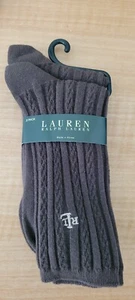 RALPH LAUREN Women's Cable-Knit Trouser Sock 2-Pack Brown US 9-11 - Picture 1 of 3