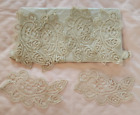 ANTIQUE 6PC HAND MADE FRANCE 2PC CREAM FLORAL LEAF SEWING TRIM LACE PIECES