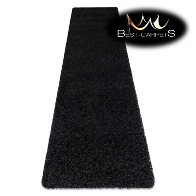 Amazing Modern Rug Runner shaggy "SOFFI" 5cm single-colour BLACK High Quality - Image 1 of 4