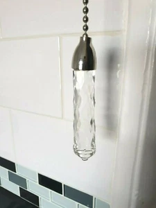 Large Glass Cord Light Pull 10cm + Chrome Silver Trim - 95cm Chain + Connector - Picture 1 of 1