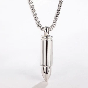 Collar de cadena de caja de plata de ley 925 genuina con colgante de bala para hombres mujeres - Imagen 1 de 6