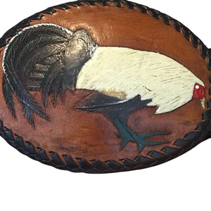 Rooster Belt Buckle with Hand Tooled Belt Men XL 2XL Women Western 45 in Long - Picture 1 of 4