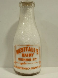 TRPQ Milk Bottle Westfall Westfall's Dairy Schoharie NY SCHOHARIE COUNTY 1940 - Picture 1 of 2
