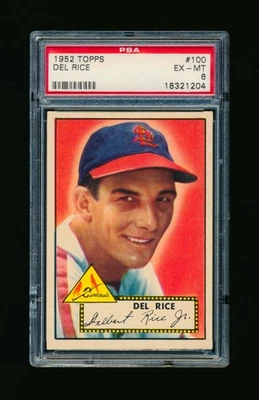1952 TOPPS #100 DEL RICE (CARDINALS) PSA 6 EX-MT - Image 1 of 2