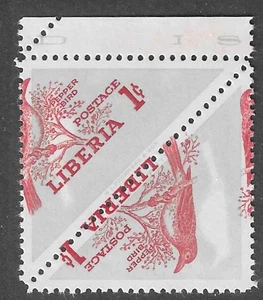Liberia 1953, 1c bird triangle, PAIR centers MISPLACED, NH, #341 - Picture 1 of 1