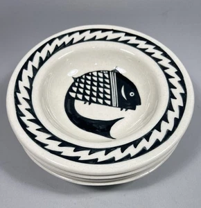 4 Erhard Rimmed EMPTY BOWL Soup Cereal Bowls Hand Painted Art Pottery Fish Snake - Imagen 1 de 6