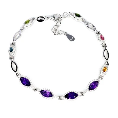 Pulsera de plata de ley 925 marquesa amatista turmalina piedras preciosas joyería 7 ins Foto 1 de 4