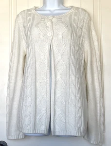 Ivory 3 Button Cable Knit Cardigan Women’s Sweater Size Medium USA - Picture 1 of 7
