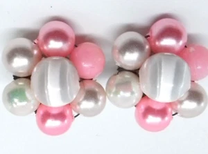 Vintage PINK WEISS Cluster Perle Perle 50er Jahre Glamour Clip auf Ohrringe - Bild 1 von 24