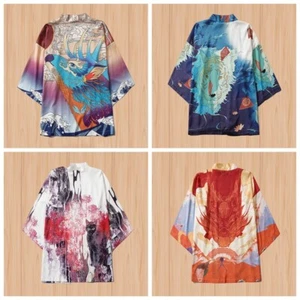 Men Japanese Kimono Coat Jacket Loose Cardigan Retro Haori Yukata Harajuku - Picture 1 of 15