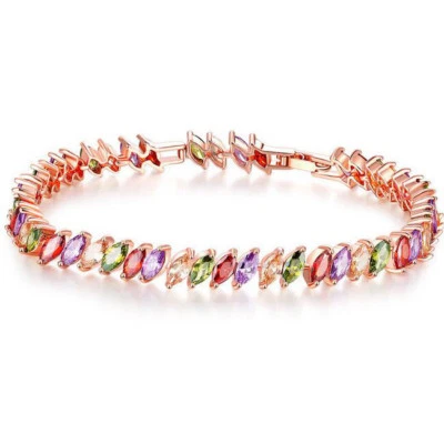 Horse Eye Natural Morganite Amethyst Peridot Garnet Rose Gold Plated Bracelet - Image 1 of 4