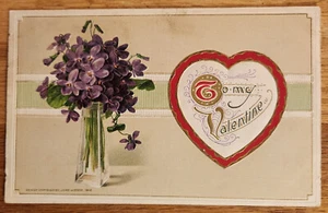 To My Valentine Vintage Embossed Postcard PC 1912 Germany Heart & Violets - Picture 1 of 1