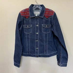Ryan Michael Ladies Navajo Yoke Southwestern Print Denim Jacket Size Medium - Picture 1 of 6