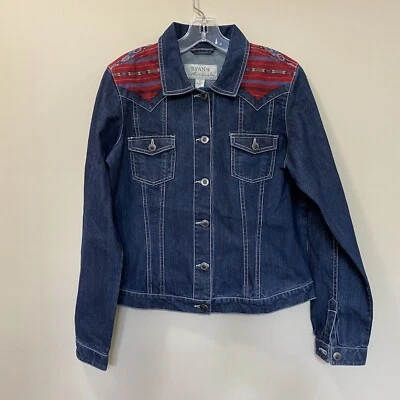 Chaqueta de mezclilla con estampado suroeste de yugo navajo de Ryan Michael para dama talla mediana Foto 1 de 4
