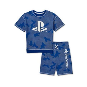 PlayStation Boys 2-PC Blue French Terry Knit Short Sleeve Top & Shorts Set: 4-7 - Picture 1 of 2