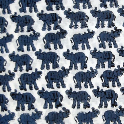 10 Yards Dressmaking Sewing Natural Cotton Fabric Handmade Voile Block Print BF6 - Image 1 of 4