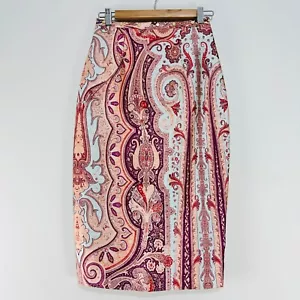 ZIMMERMANN Art Deco Paisley Skirt 0 US4 UK8 S Midi Gold Button Accent Pink - Picture 1 of 20