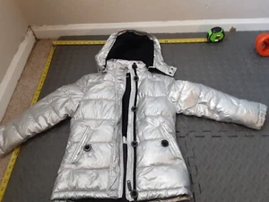 Diesel Youth 8 Metallic Silver Puffer Winter Jacket #S189 - Picture 1 of 5