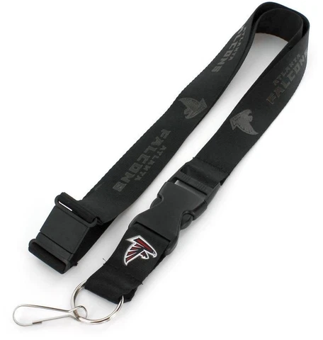 Atlanta Falcons NFL Black on Black Lanyard Key Ring Keychain w/ Safety Clip Cover