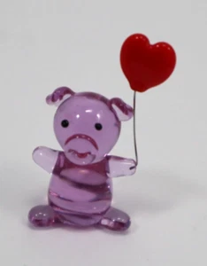 D4 1x Schwein MINIATUR GLASFIGUR MIT BALLON Ganz - Bild 1 von 6