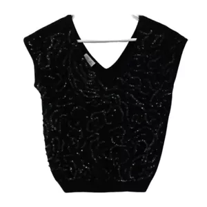 Gilet vintage MULHER impreziosito paillettes nero lana d'angora agnelli, taglia M - Foto 1 di 10