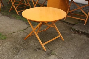 TRUE VINTAGE HERLAG KLAPPTISCH Gartentisch 1 von 4 rund 1960er Jahre Buche Tisch - Bild 1 von 11