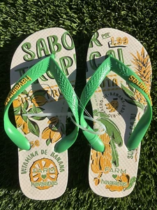 Havaianas x FARM Rio Flip Flops Women's Size 37/38 6W Sandals YELLOW LEMON GREEN - Picture 1 of 2