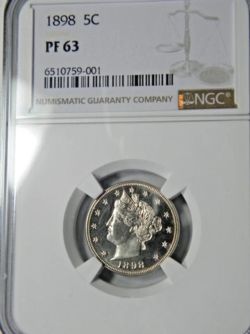 1898 LIBERTY 5c NGC PF 63 VERY CHOICE AND BRILLIANT FOR GRADE LOOKS CAMEO Cover