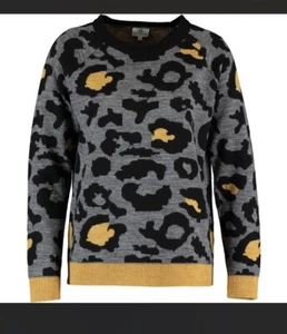Benedetta B Grey & Mustard Leopard Print Wool Blend Ladies Jumper Size XL - Picture 1 of 10