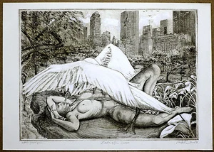 Mark Whitcombe Leda e il cigno originale 1990 acquaforte prova d'artista - Foto 1 di 1