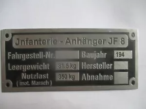 Typenschild Schild Jnfanterie-Anhänger Infanterie JF 8 Wehrmacht s77 - Bild 1 von 1