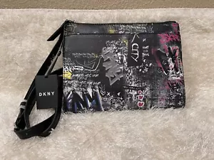 DKNY BRYANT PARK TZ Graffiti Double Zip Crossbody Bag Black MSRP $148 NWT - Picture 1 of 3